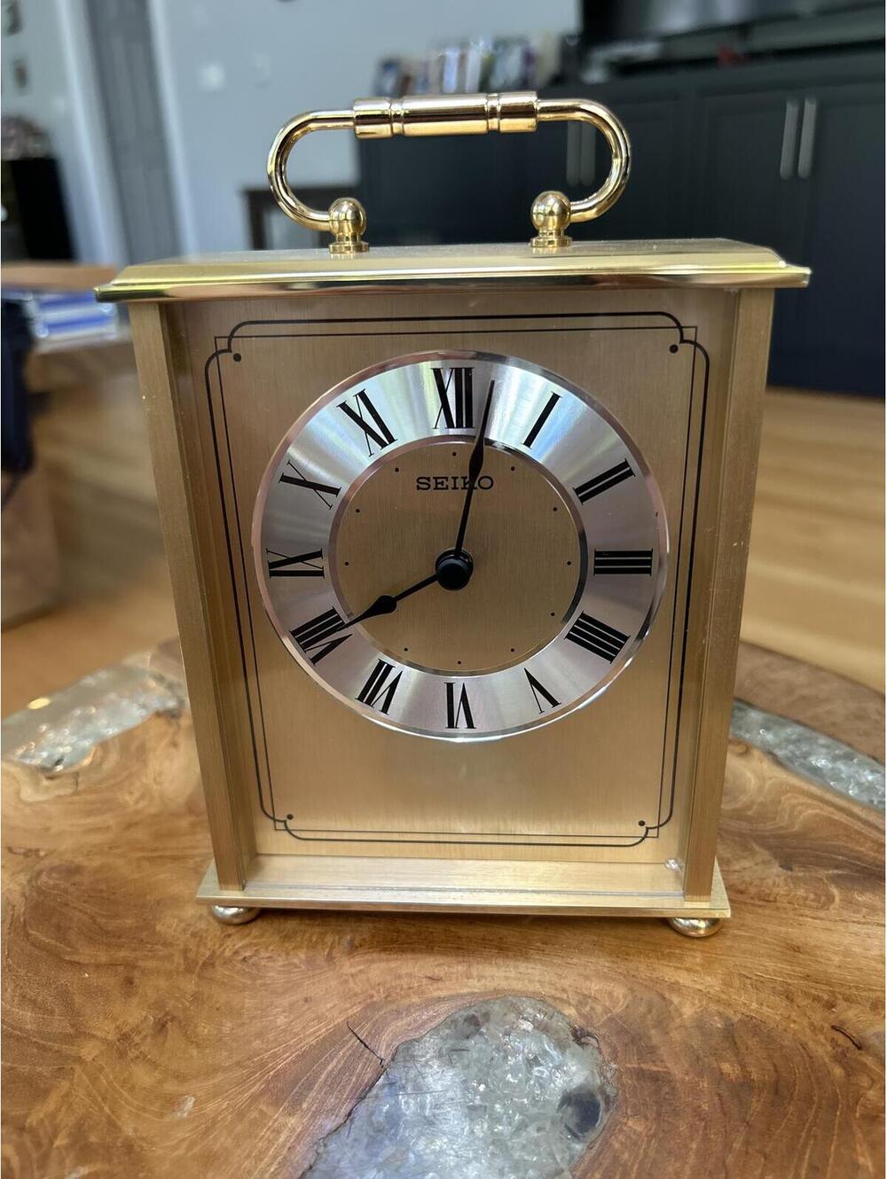 Vintage Seiko Brass Mantel Clock with Roman Numerals